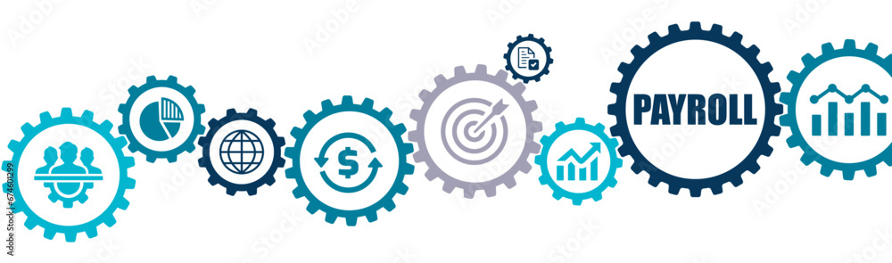 payroll business finance banner vector illustration with the icons of management, corporate, communication, company, success, creativity, marketing, growth, teamwork, idea, vision on white background payroll business finance banner vector illustration with the icons of management, corporate, communication, company, success, creativity, marketing, growth, teamwork, idea, vision on white background