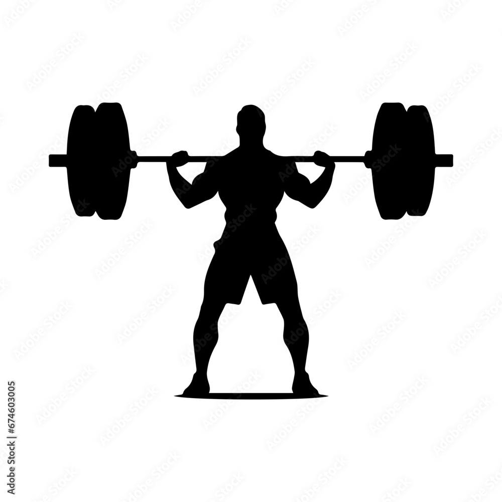 A weight lifting muscle man or bodybuilder weightlifting weights in silhouette, vector illustrator. A weight lifting muscle man or bodybuilder weightlifting weights in silhouette, vector illustrator.