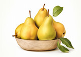 A realistic portrait of pears in a basket white background