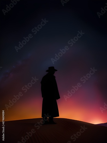 a silhouette of a man with a star in a dark night sky. concept of a new way to go.