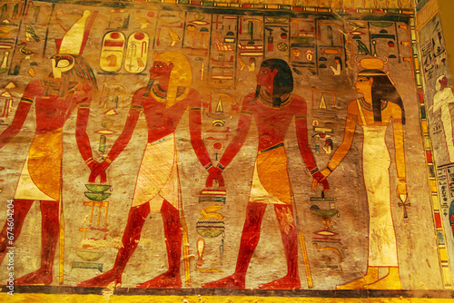 Painted walls in one of the tombs in the Valley of the Kings. photo