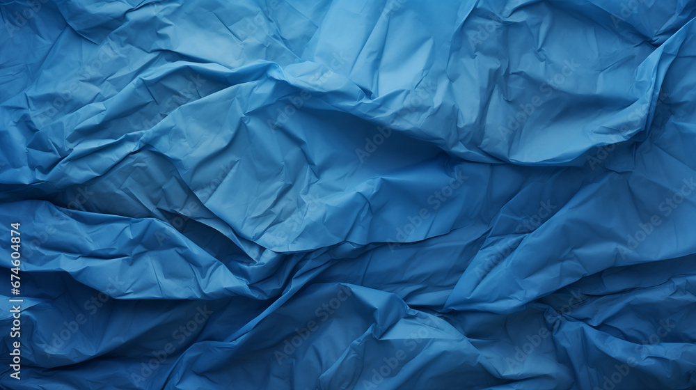 Blue Crumpled Paper Background, AI Generative	

