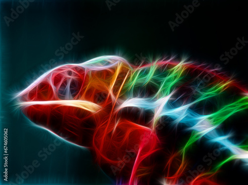 Colorful chameleon line art in neon style