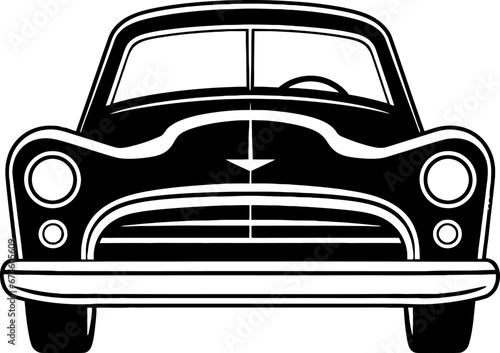 Retro car front view silhouette icon in black color. Vector template for tattoo or laser cutting.