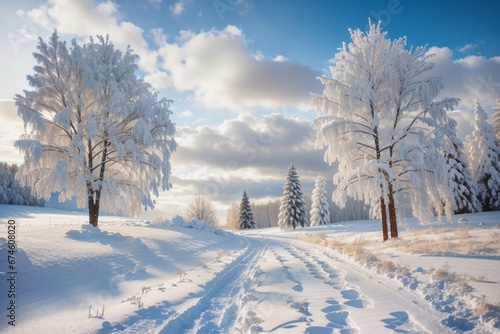 winter landscape with trees and snow © Nature creative