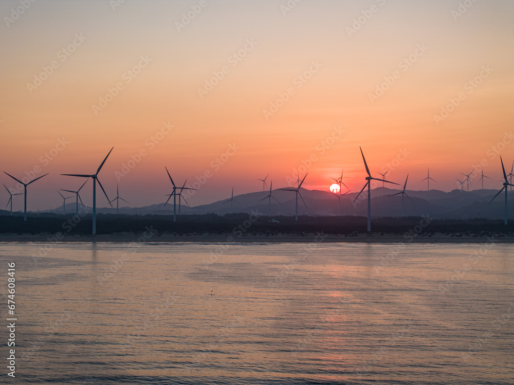 wind turbines on the beach