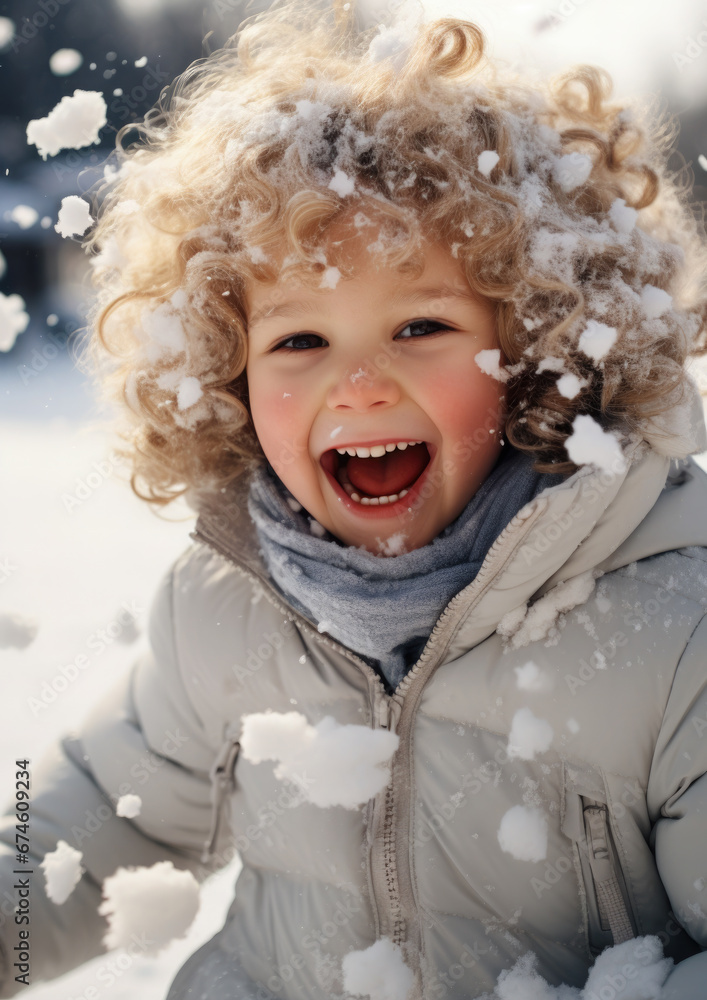 little cheerful european curly child playing snowballs on the street in winter, emotional face, boy, girl, portrait, new year, christmas, kid, toddler, frost, park, walk, holidays little cheerful european curly child playing snowballs on the street in winter, emotional face, boy, girl, portrait, new year, christmas, kid, toddler, frost, park, walk, holidays