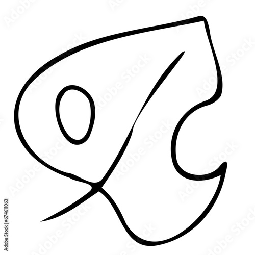 Hand drawn doodle tropical monstera leaf. Black sketch isolated on white background