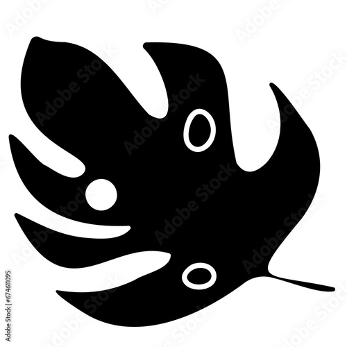 Hand drawn doodle tropical monstera leaf. Black sketch isolated on white background