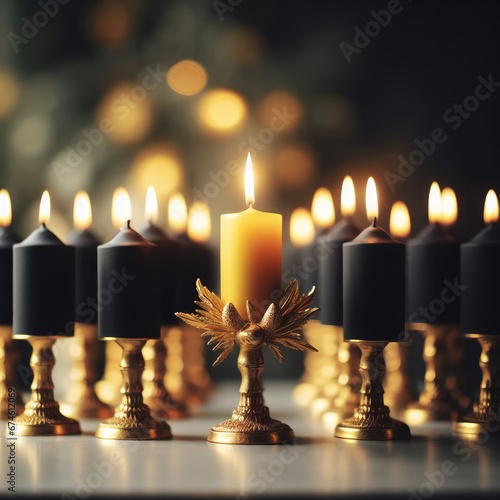 burning golden and black candles background for social media proects 