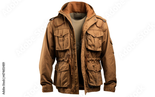 Branded Brown Field Jacket Isolated On Transparent Background PNG.