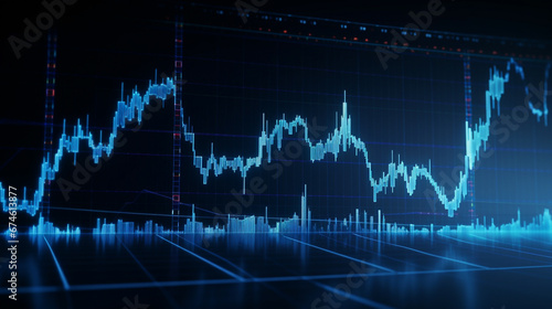 Financial chart with moving up arrow graph and world map background. Generative AI.