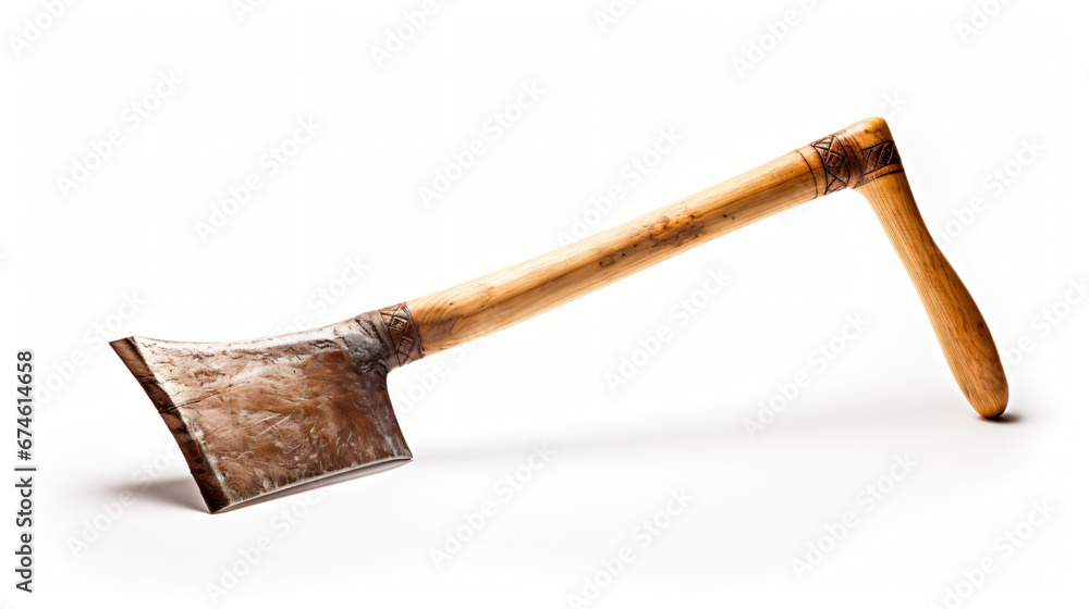 An axe with wooden handle on white background