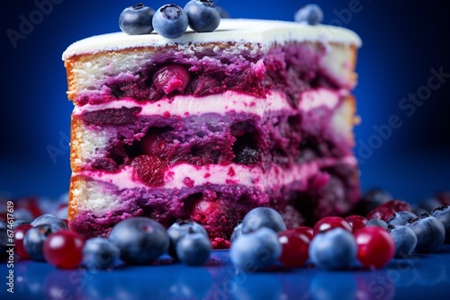 Blueberry cake sliced, tasty cake with layers and creams