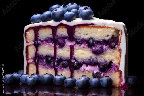 Blueberry cake sliced, tasty cake with layers and creams