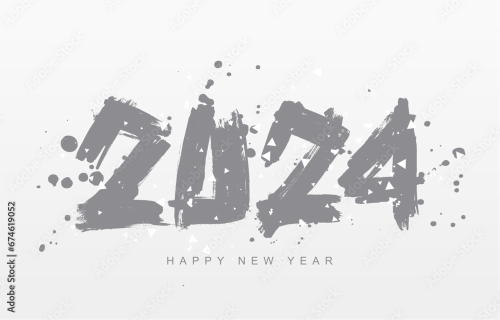 Happy New Year 2024. Silver numbers drawn with a brush by hand. Lettering. Elements for a New Year greeting card. Happy New Year 2024. Silver numbers drawn with a brush by hand. Lettering. Elements for a New Year greeting card.