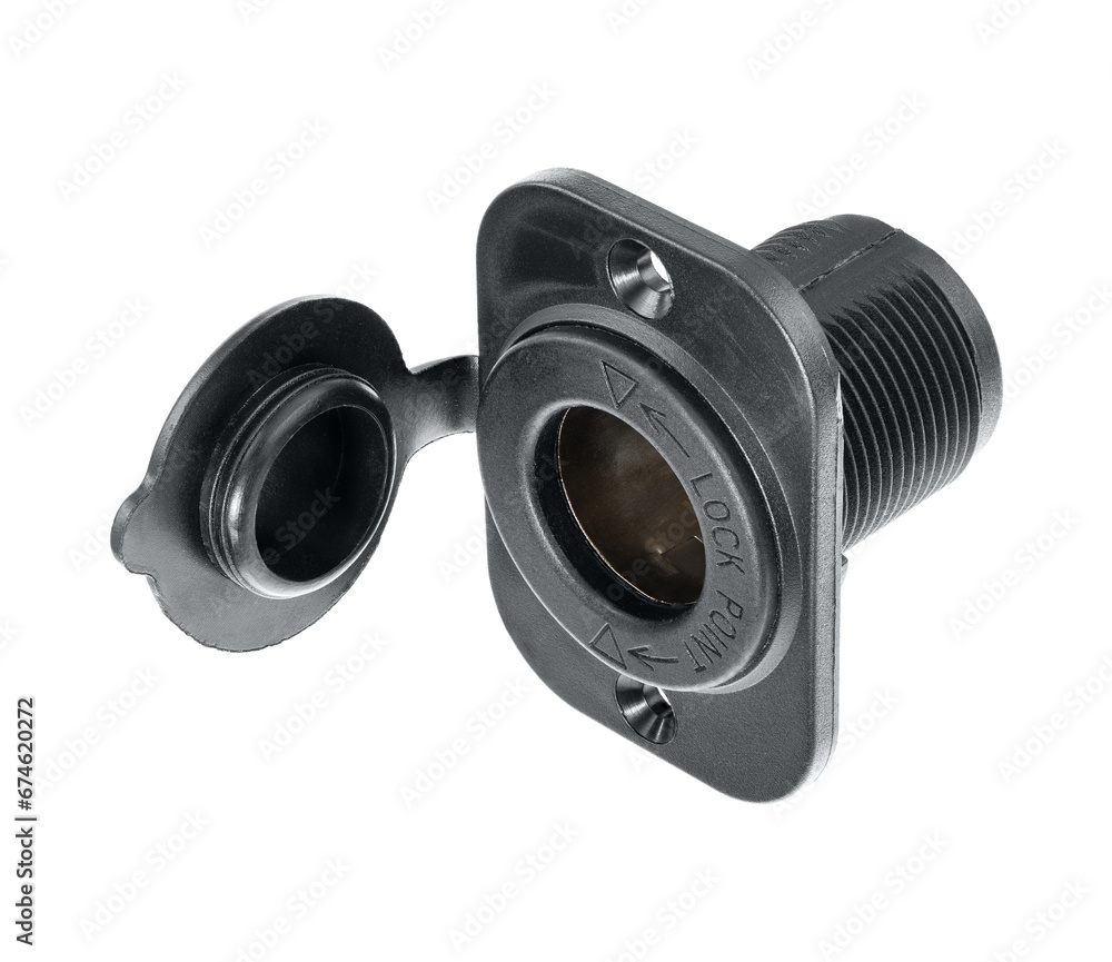 cigarette lighter socket isolated on white. Marine black round waterproof cigarette lighter socket isolated on white cigarette lighter socket isolated on white. Marine black round waterproof cigarette lighter socket isolated on white