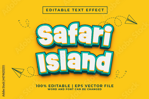 Safari Island 3d Editable Text Effect Cartoon Style Premium Vector