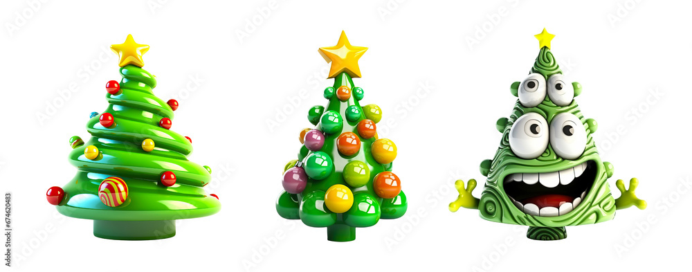 Set of Cartoon Christmas tree isolated cutout on transparent backgrounds Set of Cartoon Christmas tree isolated cutout on transparent backgrounds