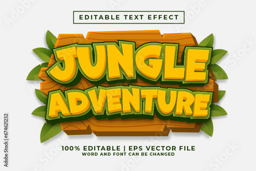Jungle Adventure 3d Editable Text Effect Cartoon Style Premium Vector