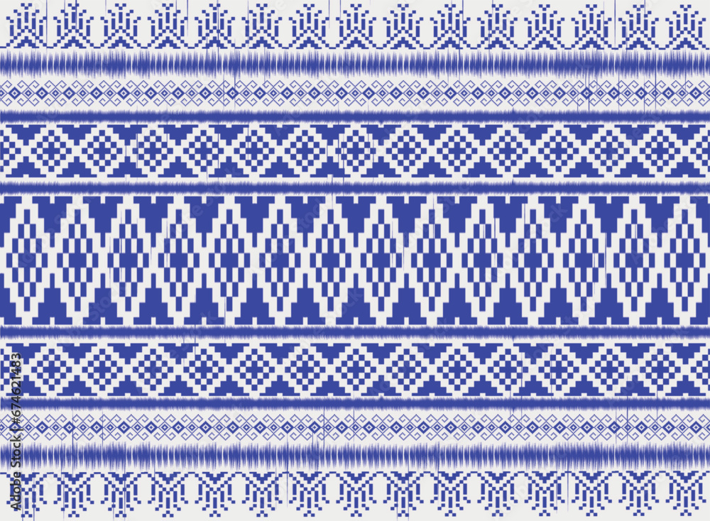Tribal pattern Ikat Aztec beautiful art blue fresh background ethnic abstract folk embroidery geometric shapes background wallpaper vector illustration print decorative design classical