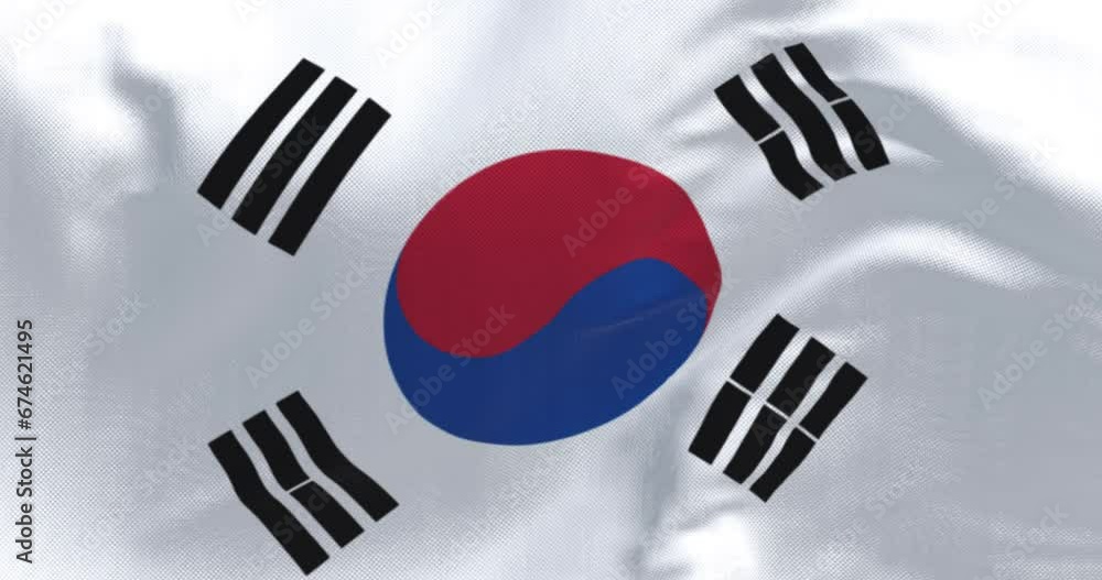Close-up of South Korea national flag waving in the wind Close-up of South Korea national flag waving in the wind