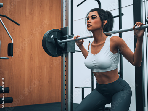 person exercising with barbell squat photo