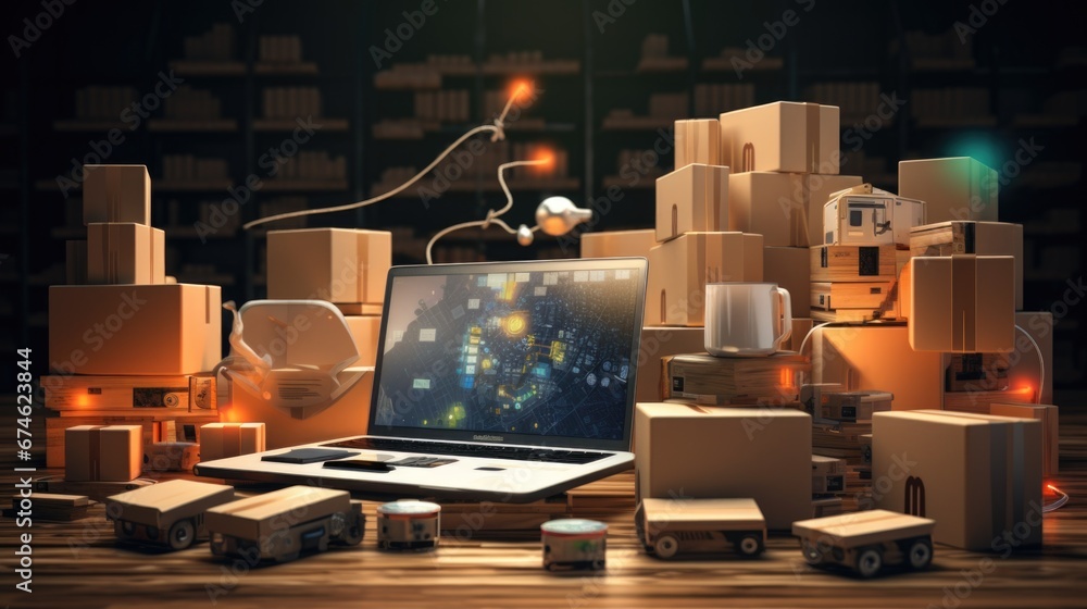 Fototapeta premium Illustration of e-commerce, delivery, and grocery automation