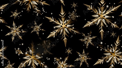 Snowflakes Seamless Pattern on Black Background - Festive Golden Design for Holidays