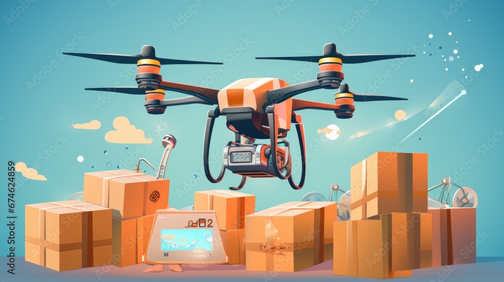 Illustration of e-commerce, delivery, and grocery automation Illustration of e-commerce, delivery, and grocery automation