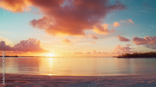 A sunrise on a beautiful beach on the Bahamas  generative ai. 