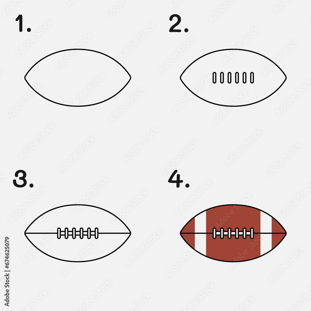 Easy Draw Rugby Cup Easy step by step guide: drawing and coloring a rugby ball. Stock ...