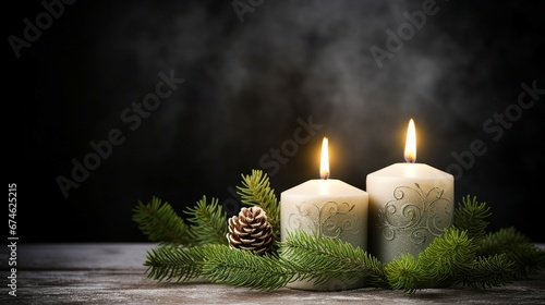 Second Advent Burning Candles on Fir Branch - Festive Christmas Decor