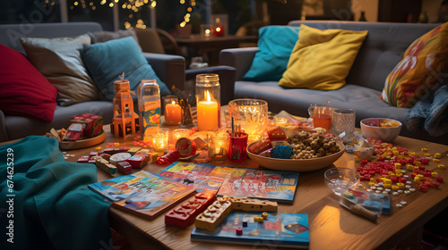 Silvester family game night with snacks and drinks on table photo