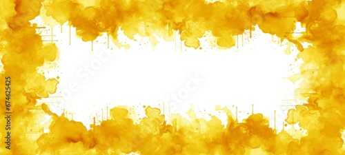 Abstract colorful yellow color painting illustration - Rectangular rectangle frame made of watercolor splashes  isolated on white background