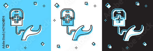 Set Blood donation icon isolated on blue and white, black background. Vector