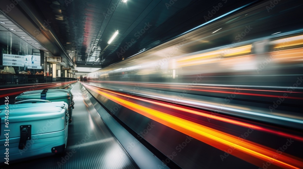 Close-up of several suitcases moving smoothly along an airport conveyor belt. Delivery and automation concept Close-up of several suitcases moving smoothly along an airport conveyor belt. Delivery and automation concept