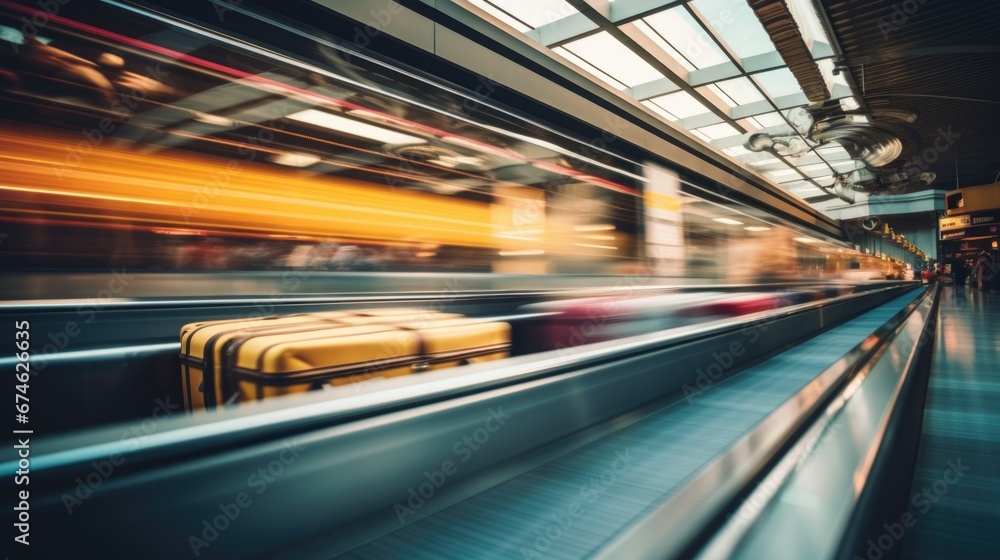 Close-up of several suitcases moving smoothly along an airport conveyor belt. Delivery and automation concept Close-up of several suitcases moving smoothly along an airport conveyor belt. Delivery and automation concept