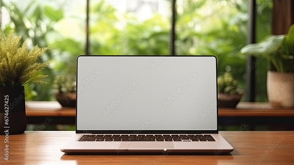 Fototapeta premium Laptop with blank screen on table.