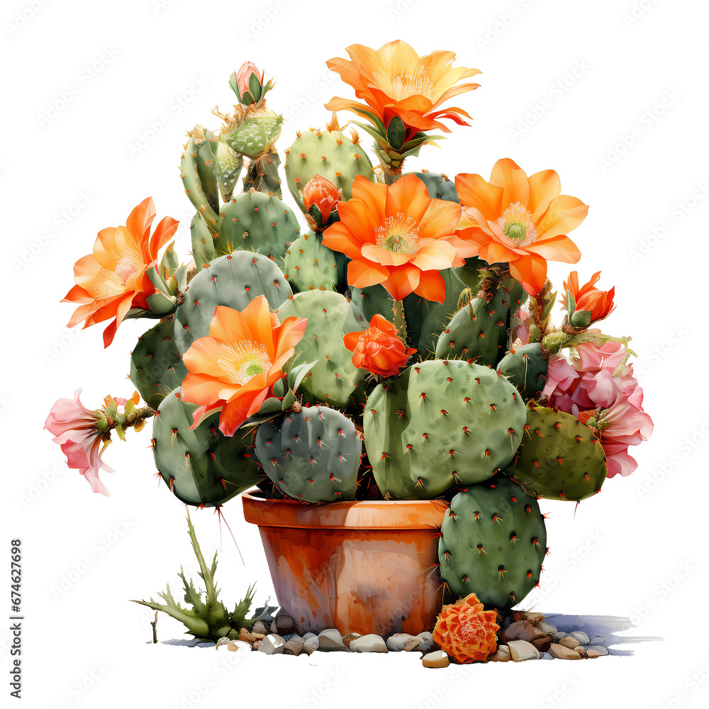 a watercolor picture of flowering cactuses