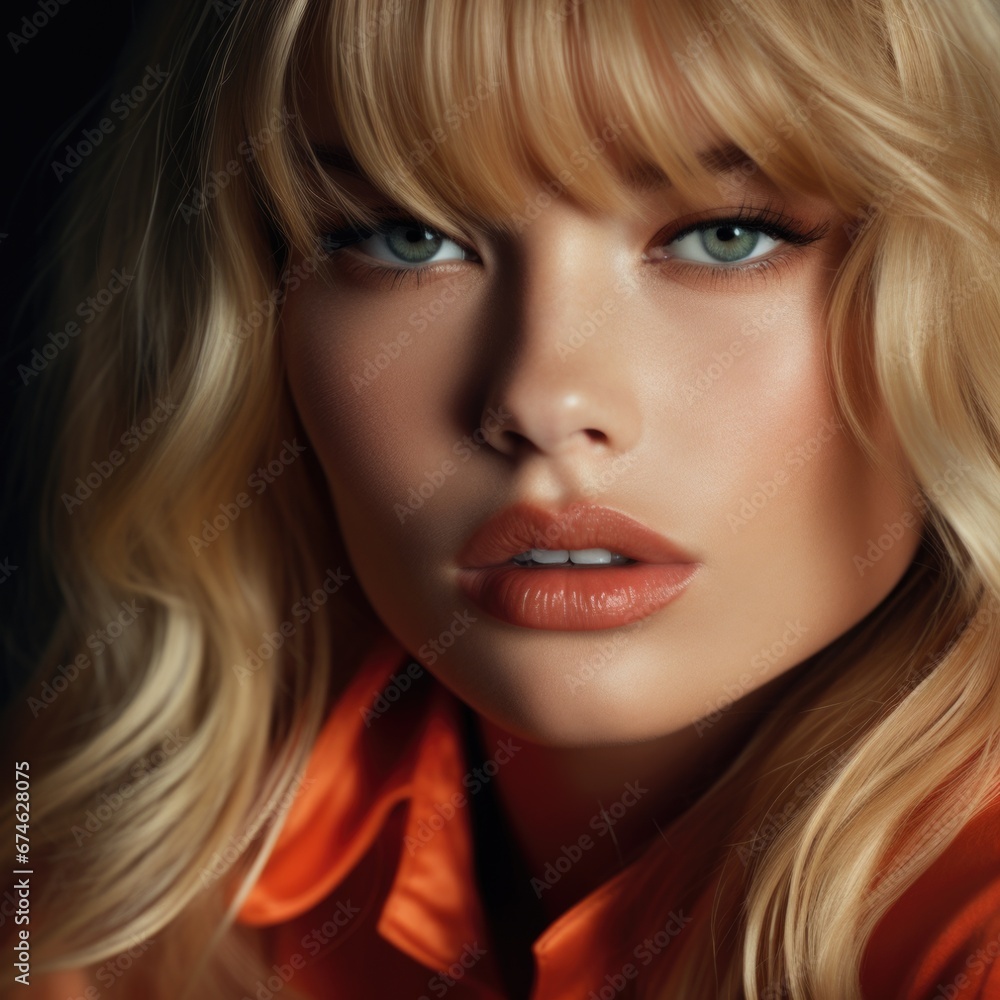 Close-up portrait of a beautiful model. 1970 fashion, style and beauty concept Close-up portrait of a beautiful model. 1970 fashion, style and beauty concept