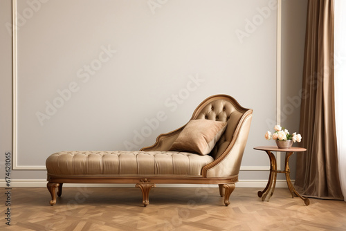 Antique chaise lounge in an elegant reading nook in classic muted tones photo