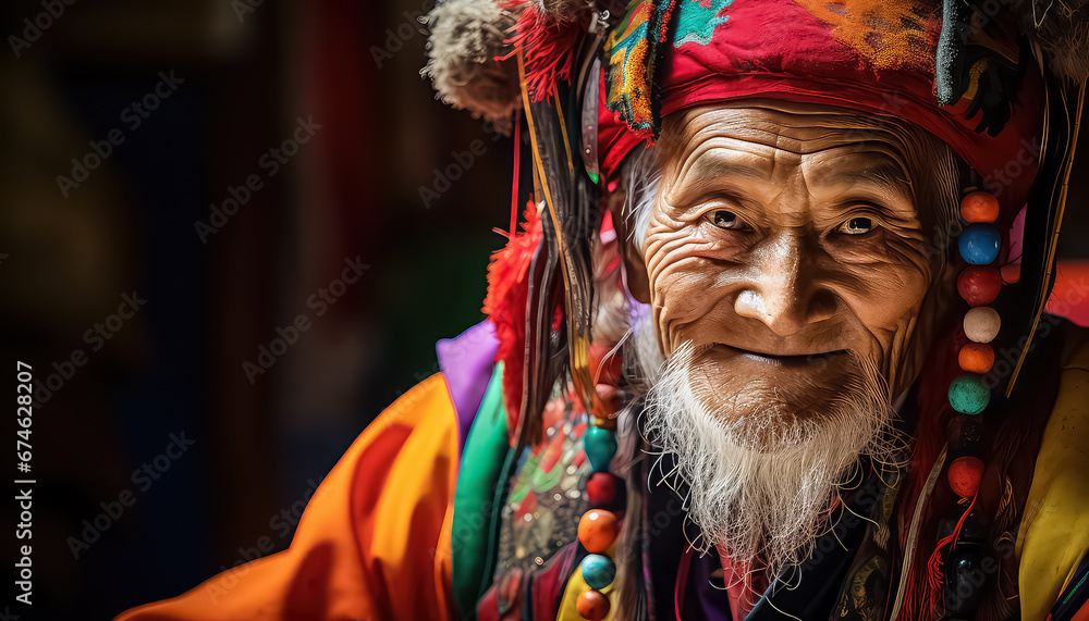 Old Asian pensioner in traditional costume