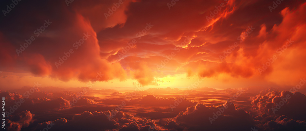 Bright red sunset. Dramatic evening sky with clouds. Fiery skies with space for design. Magic fantasy sky. War, battle, terror, world apocalypse, horror concept. Bright red sunset. Dramatic evening sky with clouds. Fiery skies with space for design. Magic fantasy sky. War, battle, terror, world apocalypse, horror concept.