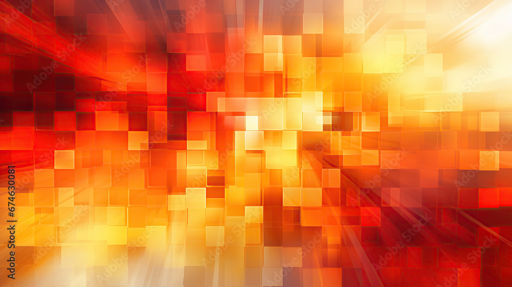 Fiery red orange gold yellow abstract background. Geometric shape. Square rectangle block pattern. Pixel effect. Rough grain noise. Mosaic collage mix. Bright colour. Hot. Futuristic design template. Fiery red orange gold yellow abstract background. Geometric shape. Square rectangle block pattern. Pixel effect. Rough grain noise. Mosaic collage mix. Bright colour. Hot. Futuristic design template.