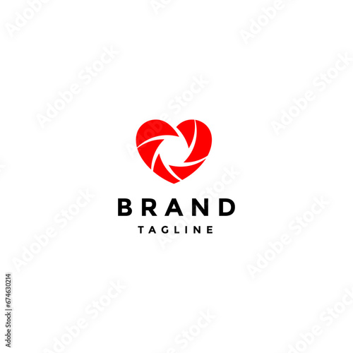 Heart Symbol Shaped Camera Shutter Logo Design. Camera Shutter Inside Heart Symbol Design.