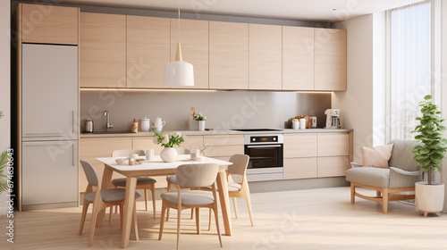 Stylish apartment interior with modern kitchen. AI Generative.