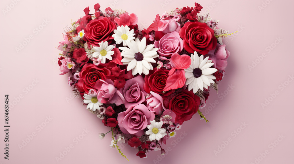 beautiful bouquet of different flowers in a heart shape, Valentine's Day