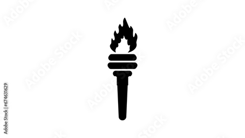Torch with fire, black isolated silhouette