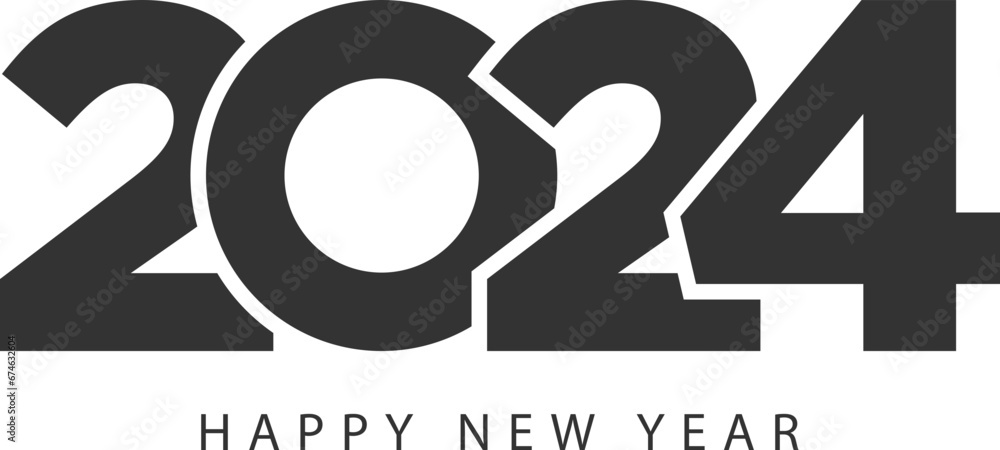Simple style lines happy new year 2024 black white theme Simple style lines happy new year 2024 black white theme